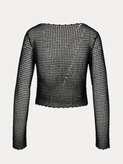 Women Réalisation Par Crochet Flower Top - Black