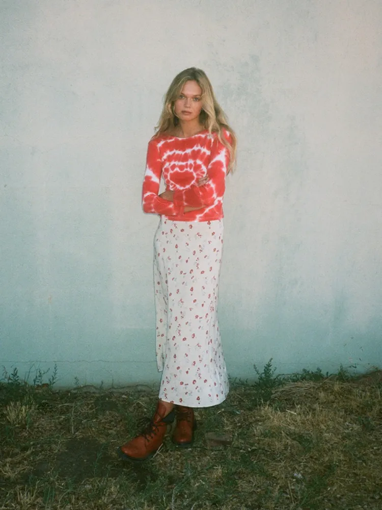 Women Réalisation Par Heart Long Sleeve Tee - Red Tie Dye