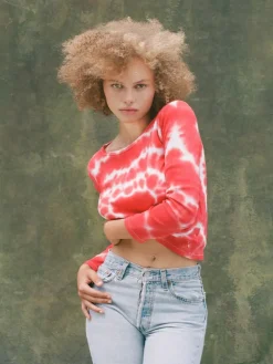 Women Réalisation Par Heart Long Sleeve Tee - Red Tie Dye